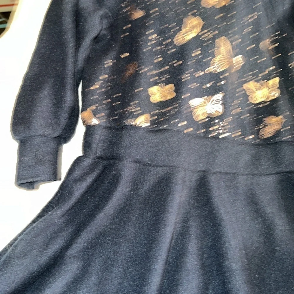 Little Mass Dress, SZ 3T, Hooded, Soft fleece feel, shinny Gold Butterflies (T4) - Picture 3 of 11